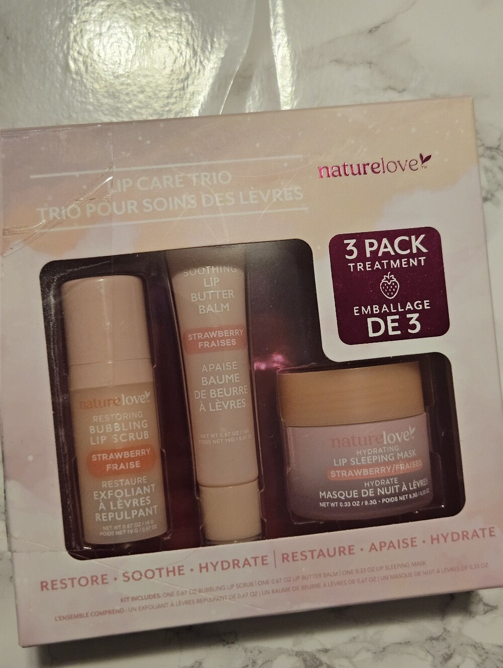 Nature Love Strawberry Lip Care Trio - Pink Set